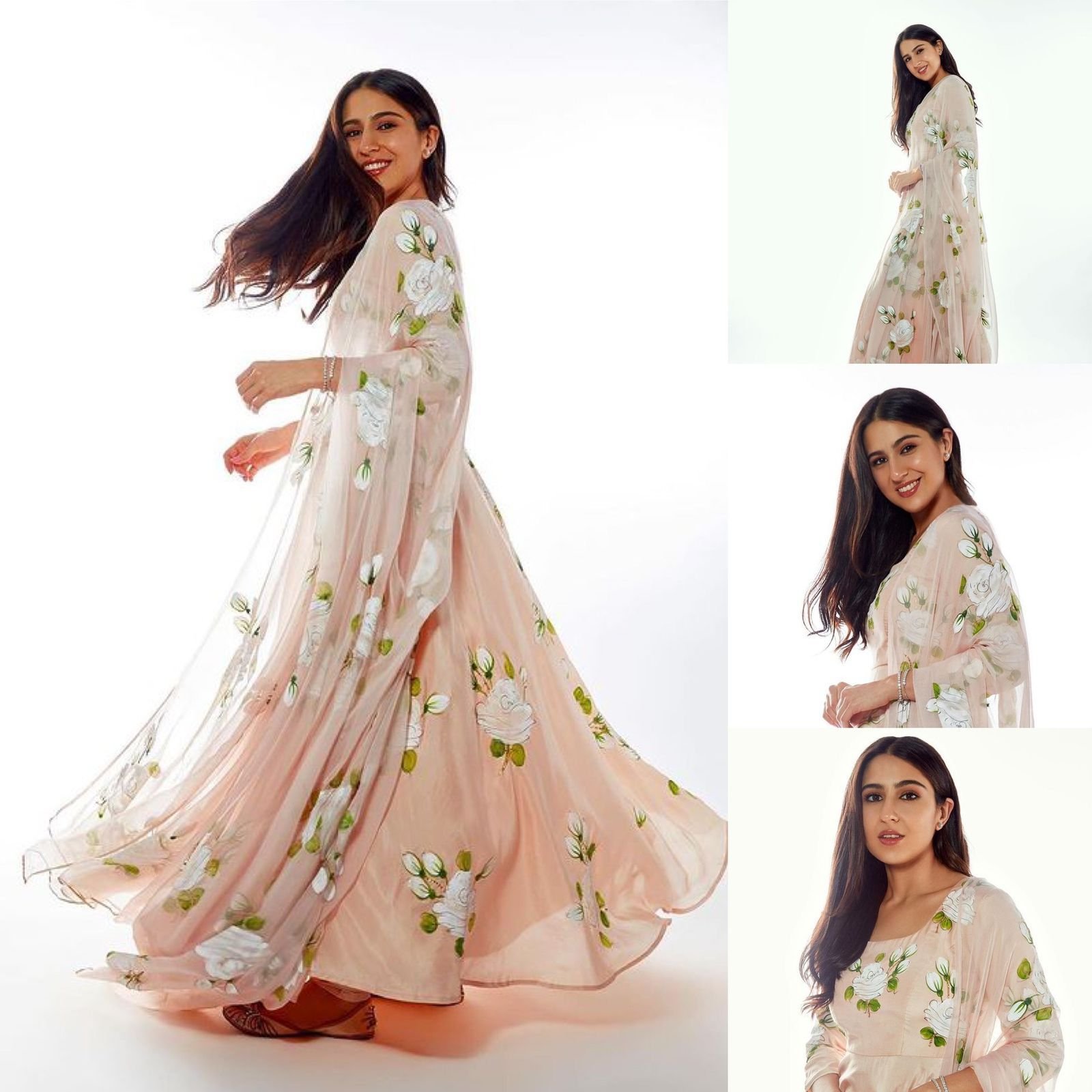 Pastel pink shade flower printed Full long dress with Duppata 