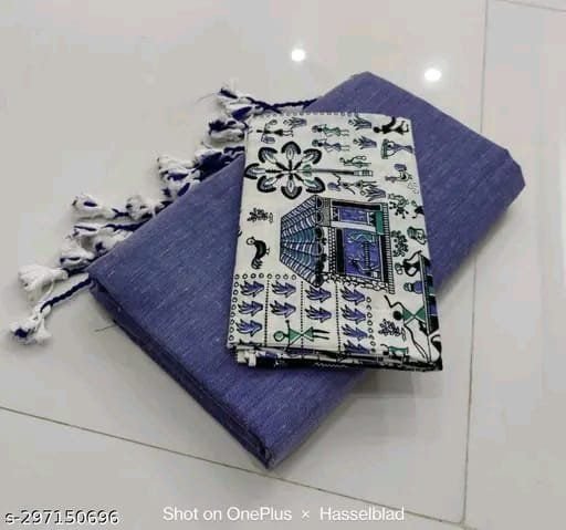 Khadi plain saree and printed blouse