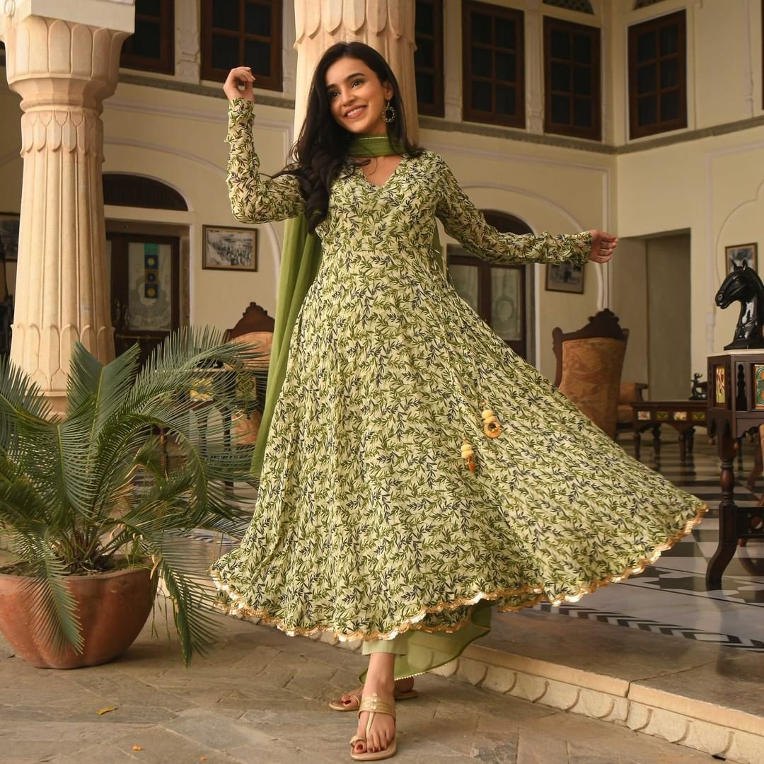 Pista pastel green beautiful printed salwar suit and fancy 