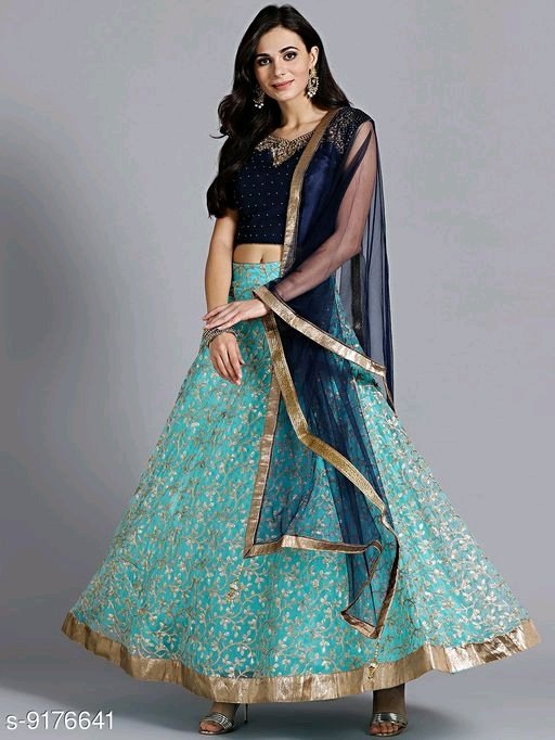 Aagyeyi Black and Blueshgreen Graceful Women Lehenga